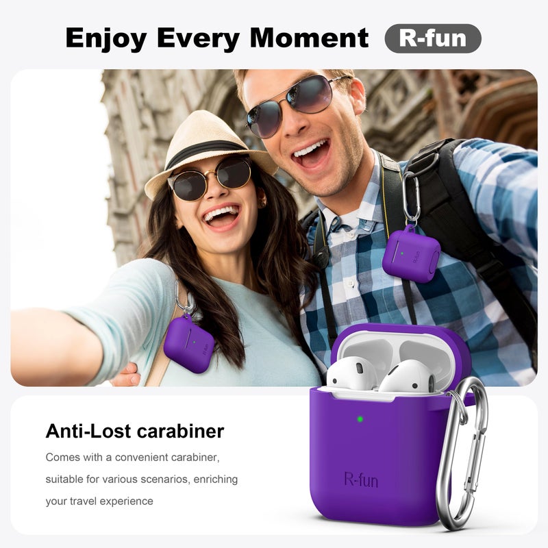 R-fun Compatible with AirPods Case Cover, Soft Silicone Protective Cover with Keychain for Women Men Compatible with Apple AirPods 2nd 1st Generation Charging Case, Front LED Visible,Purple - Image 2